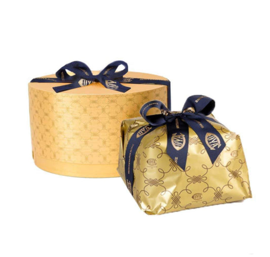 Panettone de ciocolată în cutie rotundă